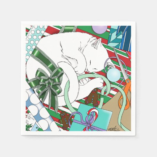 Witte Kerstkat Servet (Voorkant)