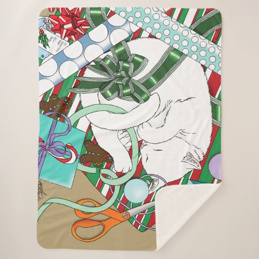 Witte Kerstkat Sherpa Deken (Voorkant)