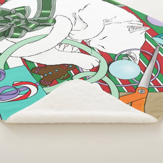 Witte Kerstkat Sherpa Deken (3/4)