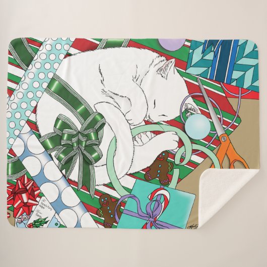 Witte Kerstkat Sherpa Deken (Voorkant (horizontaal))