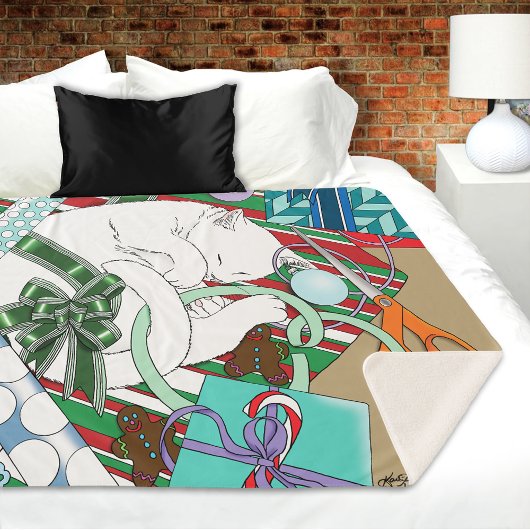 Witte Kerstkat Sherpa Deken