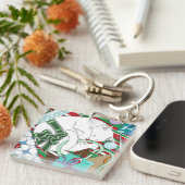 Witte Kerstkat Sleutelhanger (Voorkant Rechts)