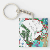 Witte Kerstkat Sleutelhanger (Voorkant)