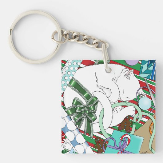 Witte Kerstkat Sleutelhanger (Voorkant)