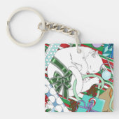 Witte Kerstkat Sleutelhanger (Voorkant)