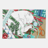 Witte Kerstkat Theedoek (Horizontaal)