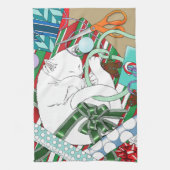 Witte Kerstkat Theedoek (Verticaal)