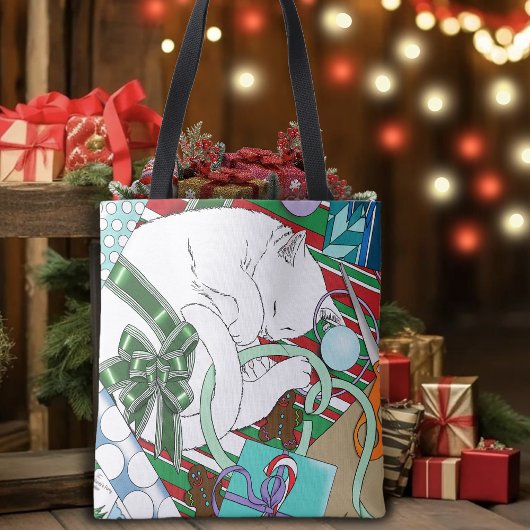 Witte Kerstkat Tote Bag