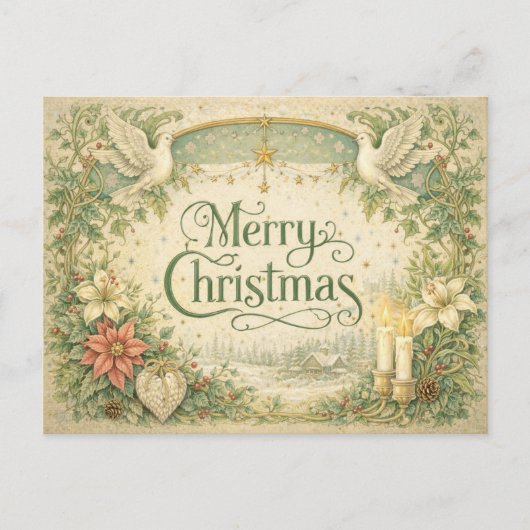 Witte Kerstkrans van de Oude Duif  Feestdagenkaart (Voorkant)