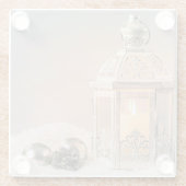 Witte kerstlantaarn en sierplanten glazen onderzetter (Achterkant)