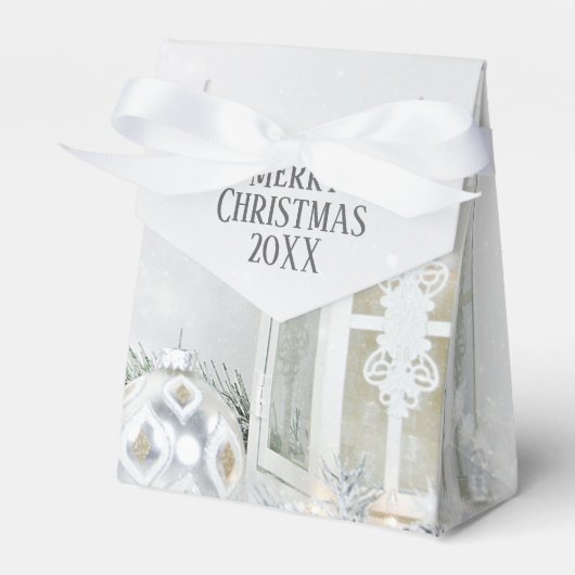 Witte kerstlantaarn in de sneeuw bedankdoosjes (Voorkant Zijde)