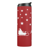 Witte Kerstman Kerst slee en aangepaste naam op ro Thermosbeker (Gedraaid links)