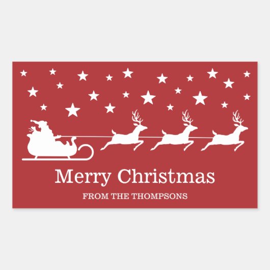 Witte Kerstman slee en vrolijk kerstfeest tekst op Rechthoekige Sticker (Voorkant)
