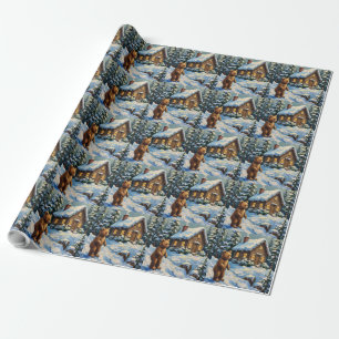 Witte Kerstmis Beerwelp bij Houten Denneboomhut Cadeaupapier