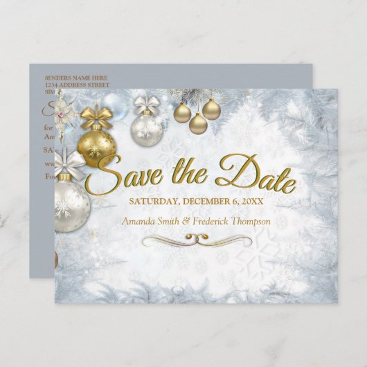 Witte Kerstmis Bewaar de Datum Aankondigingskaart (Voorkant / Achterkant)