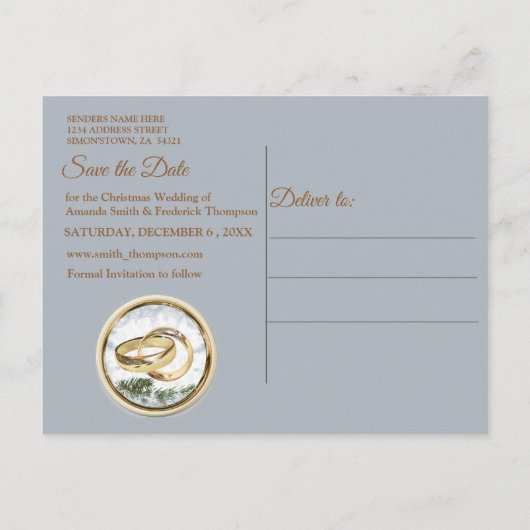 Witte Kerstmis Bewaar de Datum Aankondigingskaart (Achterkant)