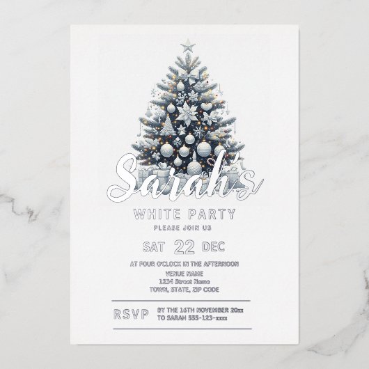 Witte Kerstmis feestdag Folie Uitnodiging (Voorkant)