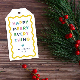 Witte Kerstmis Gelukkig Kerstfeest Golvend Cadeauk Cadeaulabel