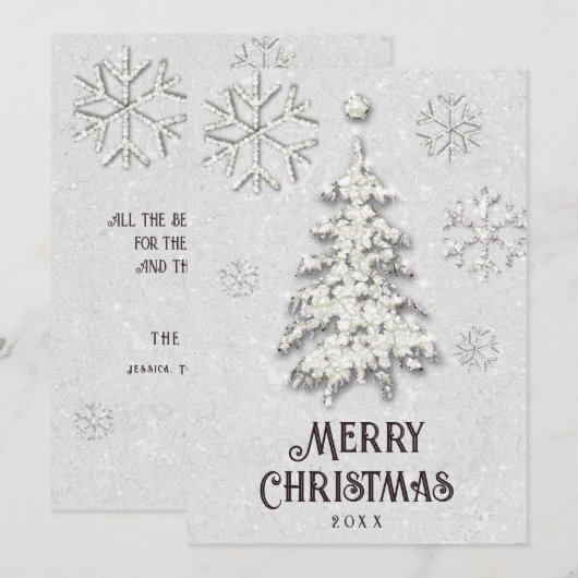 Witte Kerstmis Glitter-boom Elegant Feestdagenkaart (Voorkant / Achterkant)
