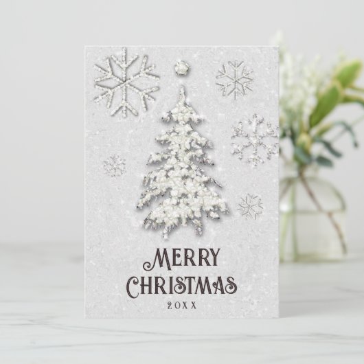 Witte Kerstmis Glitter-boom Elegant Feestdagenkaart (Staand voorkant)