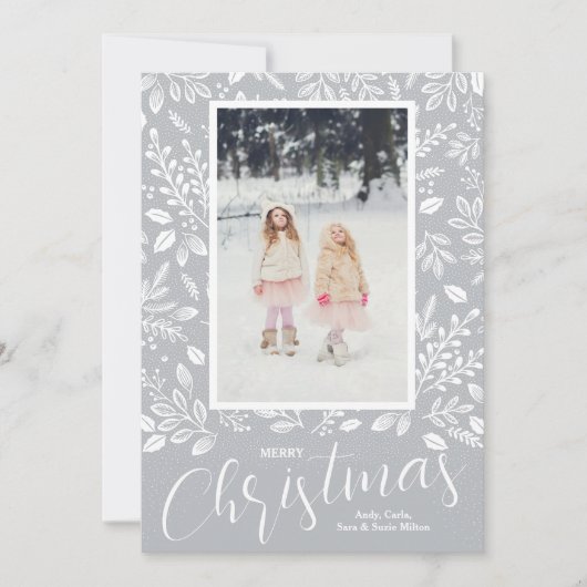 Witte Kerstmis Grijs Foto Feestdagenkaart (Voorkant)
