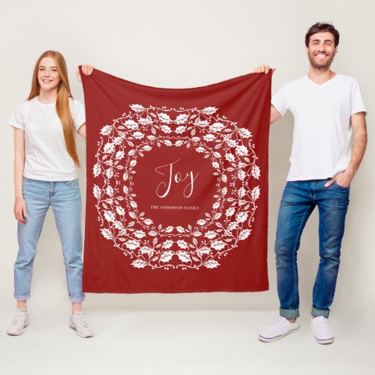 Witte Kerstmis Holly Joy | Gepersonaliseerd rood Fleece Deken (In situ)