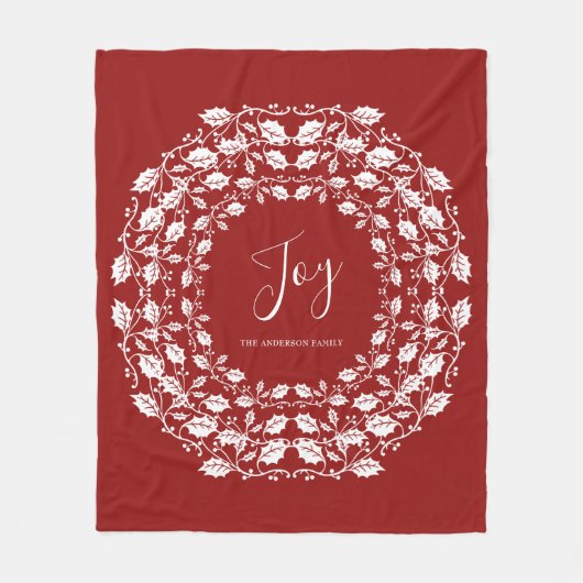 Witte Kerstmis Holly Joy | Gepersonaliseerd rood Fleece Deken (Voorkant)