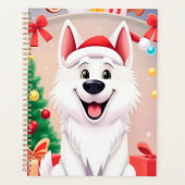 🎁Witte Kerstmis Hond Kerstman Hoed Cadeaubon Idee Planner (Voorkant)