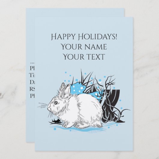 witte Kerstmis Konijn Haas Kaart (Voorkant / Achterkant)