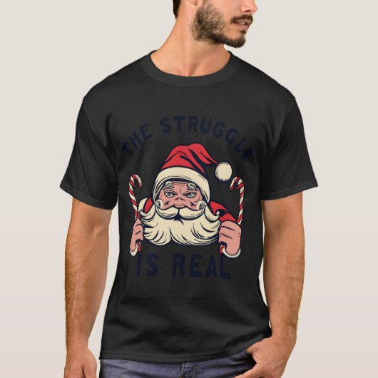 witte Kerstmis quotHE STRUGGLE IS REAL quot retro T-shirt (Voorkant)