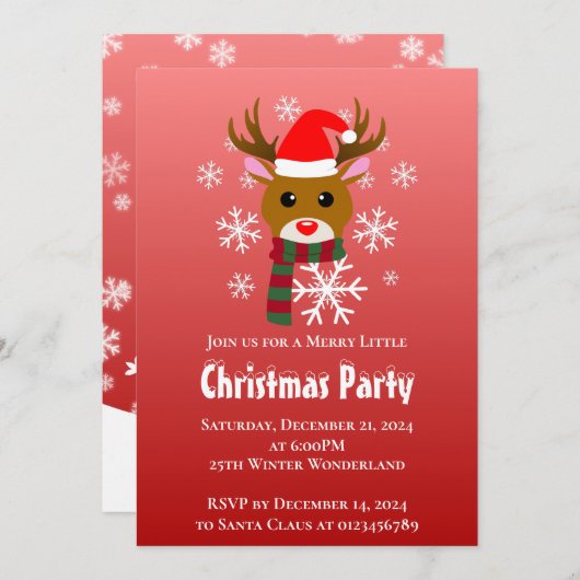 Witte kerstmis Rudolph het rendier met de rode neu Kaart (Voorkant / Achterkant)