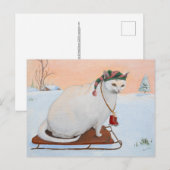 Witte Kerstmis Vakantie Kat in Sneeuw Feestdagenkaart (Voorkant / Achterkant)