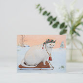 Witte Kerstmis Vakantie Kat in Sneeuw Feestdagenkaart (Staand voorkant)