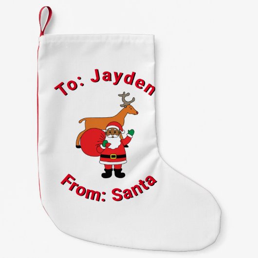 Witte Kerstmis van Santa Custom Name African Ameri Kleine Kerstsok (Voorkant)