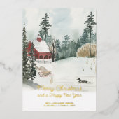 Witte Kerstmis Waterverf Winterlandschap Gold Folie Feestdagenkaart (Voorkant)