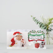 Witte Kerstmisballen, Sneeuwman, Bomen, Holly Feestdagenkaart (Staand voorkant)