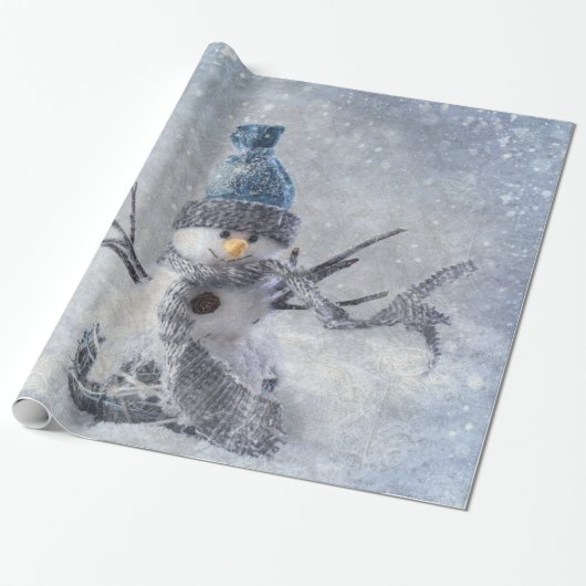 Witte Kerstmissneeuwman Cadeaupapier (Uitgerold)