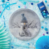 Witte Kerstmissneeuwman Papieren Bordje (Feest)