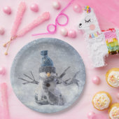 Witte Kerstmissneeuwman Papieren Bordje (Feest)