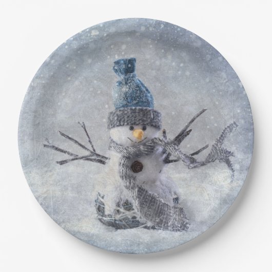 Witte Kerstmissneeuwman Papieren Bordje (Voorkant)