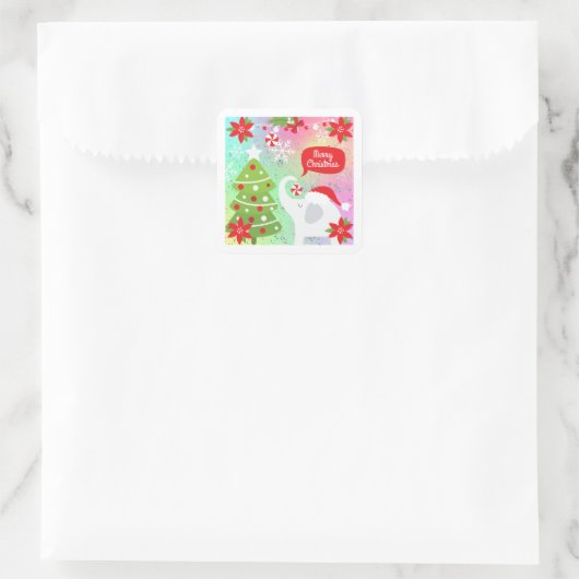 Witte kerstolifant vierkante sticker (Tas)