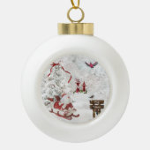 Witte kerstornament Snowman Sled Kardinaal Keramische Bal Ornament (Voorkant)