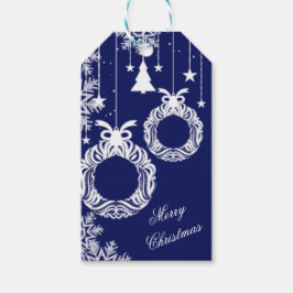 Witte kerstornament Wreath on Blue Cadeaulabel