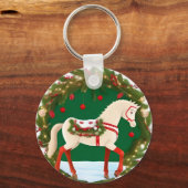 Witte Kerstpaard met Festieve Krans Sleutelhanger (Voorkant)