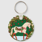 Witte Kerstpaard met Festieve Krans Sleutelhanger (Achterkant)