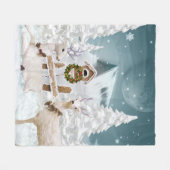 Witte Kerstrendieren Fleece Deken (Voorkant (Horizontaal))