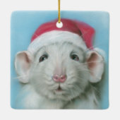 Witte kerstritje met een Santa Hat Pastel Art Keramisch Ornament (Achterkant)