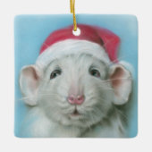 Witte kerstritje met een Santa Hat Pastel Art Keramisch Ornament (Voorkant)