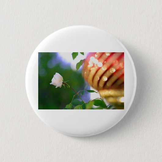 Witte kerstRoos Ronde Button 5,7 Cm (Voorkant)