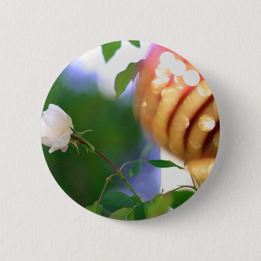 Witte kerstRoos Ronde Button 5,7 Cm (Voorkant)